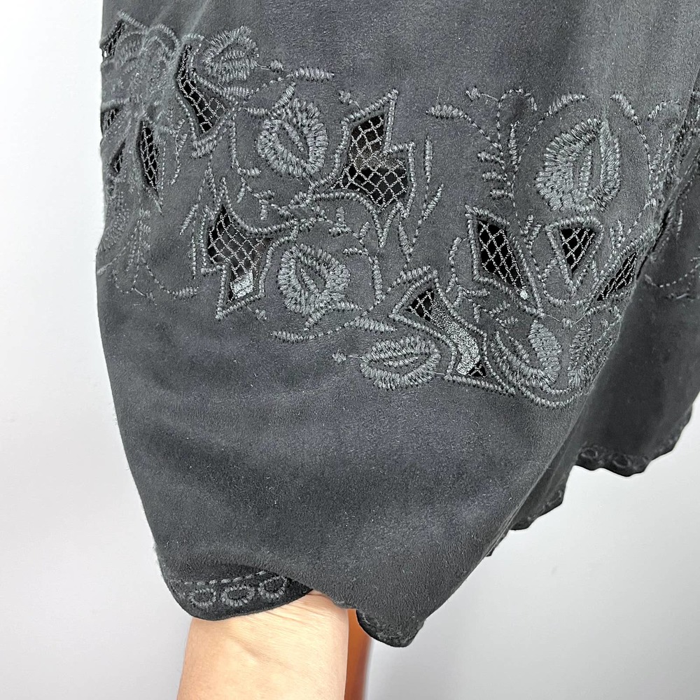 Bar III Black Embroidered Faux Suede Mini Shift Dress Size Large - Picture 6 of 13